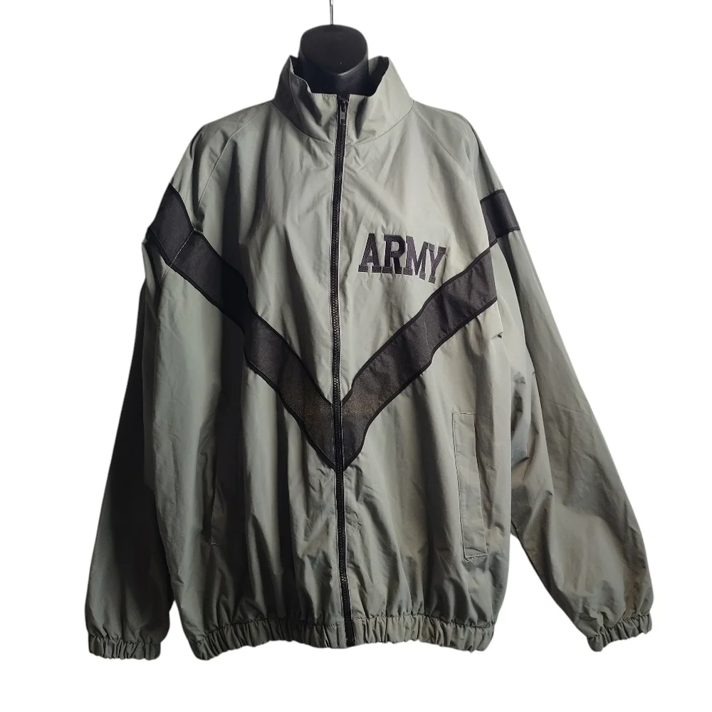 US Military Surplus Army PFU Jacket Green Large Long 100% Nylon Windbreaker L